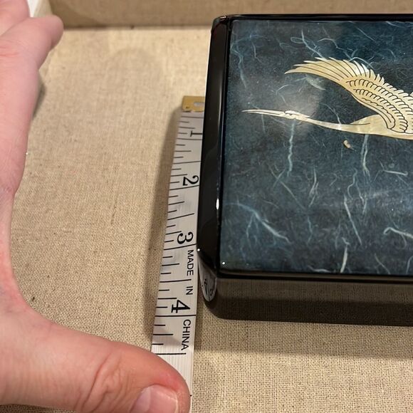 Korean Handmade Jewelry Box Green and Black with bird inlay - Picture 6 of 7